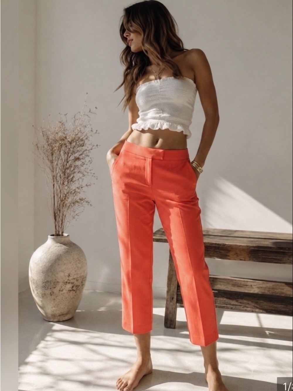 Adrienne Vittadini Coral Cropped Straight-Leg Pants Ladies SZ 12 Like New